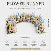 Rangkaian Bunga Plastik/Sutra Sentuhan Asli Gaya Taman Biru Pink 50cm Buatan Tangan, Dekorasi Pernikahan Romantis, Runner Bunga Artifisial