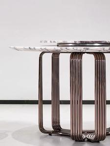 Tavolo da Pranzo Rotondo di Design Italiano Stile Moderno di Lusso in Marmo Naturale con Piano Girevole e Gambe in Acciaio Inossidabile - Product Image 3