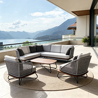 Canapé d'extérieur modulaire moderne en rotin, écologique, durable, imperméable, avec coussins à séchage rapide, pour hôtel, villa, jardin, cour
