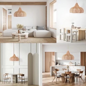 Japanese Style Rattan Pendant <b>Light</b> Oval Shape Led <b>Light</b> Source For Living Room And <b>Dining</b> Room - Product Image 2