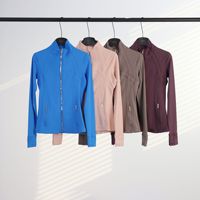 LD Define Yoga-Bekleidung Sport Fitness Einfarbige Goldene Stehkragen Atmungsaktive Nylon-Polyamid Langarm-Jacke Oberbekleidung für Damen