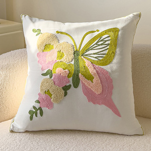 Taie d'oreiller en lin et coton 18x18 pouces, housse de coussin décorative brodée avec fermeture éclair - Product Image 3
