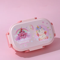 Boîte à lunch bento pour enfants, dessins animés, pour les âges de 3 à 7 ans, sans BPA, 3 compartiments, anti-fuite, réutilisable, avec cuillère et sac