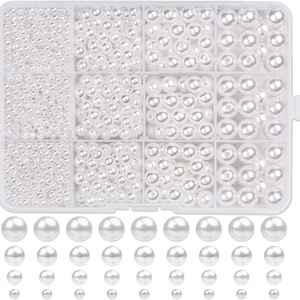 Perlas sueltas de resina plástica redonda de 4/6/8/10mm, color blanco puro, para hacer pulseras, 1320 piezas, caja de 12 compartimentos, DIY - Product Image 1