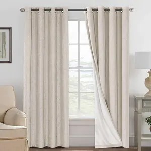 Bindi Blackout Insulated Textured Linen Look Curtains Rust-Resistant Grommets White Lined Curtains For Room