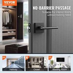 DB Wholesale 1-Pack Levier de porte de passage noir mat Main gauche et droite Réversible Rotation à 45 degrés Accessoires intérieurs non verrouillables - Product Image 2