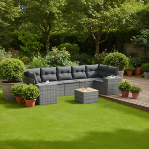 Ensemble de canapés de jardin modulaires en rotin PE gris 8 places, mobilier d'extérieur de style contemporain, collection de jardin résistante aux intempéries - Product Image 2