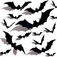 Vente en gros de 28 autocollants muraux 3D en forme de chauve-souris par paquet, étiquette privée personnalisée acceptée, autocollants décoratifs en plastique pour Halloween pour la maison