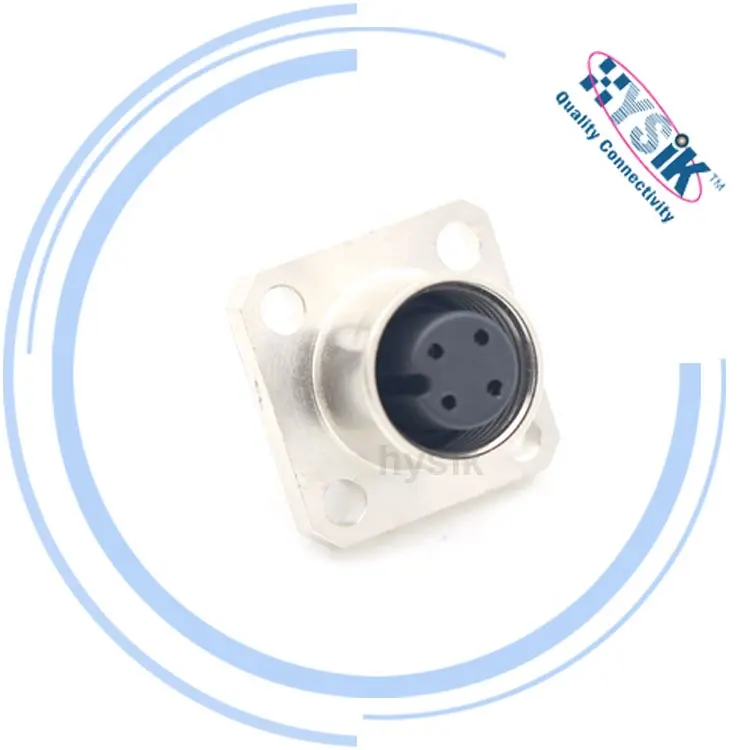 Flange Mount M12 Connector Panel Receptacles A Coded 4 Pin Female Straight Socket Connector