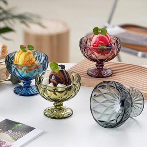 Cristal de luxe <span class=keywords><strong>en</strong></span> relief 300ML tasses à Dessert à pieds colorés Vintage diamant Base lourde bol de service crème glacée salade bol <span class=keywords><strong>en</strong></span> <span class=keywords><strong>verre</strong></span> - Product Image 4
