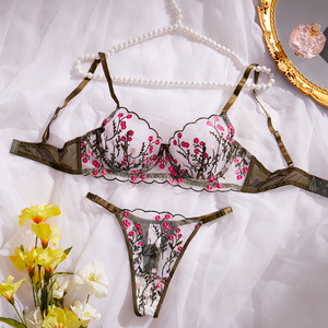 New Fashionable European and American Fun <b>Set</b> <b>Sexy</b> Lingeries Women's <b>Bra</b> Comfortable Embroidered Flower Underwear - Product Image 1