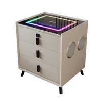 Table de chevet multifonctionnelle intelligente avec haut-parleur Bluetooth et verre trempé, design moderne et minimaliste, idéale pour appartements et hôtels de luxe.