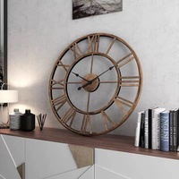 Horloge Murale Classique en Métal de 60cm, Forme Ronde, Squelette de Fer Industriel Antique, Rustique, Surdimensionnée