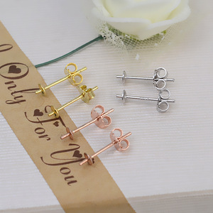 Accessoires DIY faits main, 10 paires, simples, en argent S925, boucles d'oreilles, clous en argent, perles, cire d'abeille, jade, agate, porte-perles vide, taille 3 mm - Product Image 3