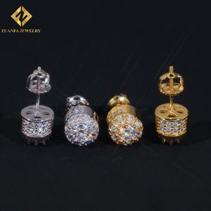 Pendientes de Lujo con Incrustaciones de Diamantes, Joyería Fina para Mujer, Plata de Ley 925, Moissanita VVS de 7.5mm, Estilo Hip Hop, Forma Redonda, Unisex - Product Image 1