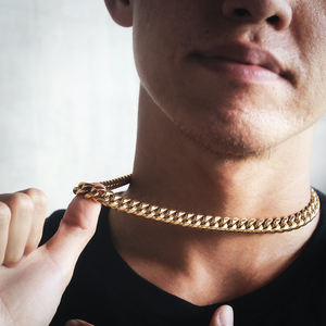 KRKC & CO logotipo personalizable 10mm Hip Hop cubano enlace <span class=keywords><strong>cadena</strong></span> de <span class=keywords><strong>oro</strong></span> de acero inoxidable 14K italiano de <span class=keywords><strong>cadena</strong></span> de <span class=keywords><strong>oro</strong></span> - Product Image 6