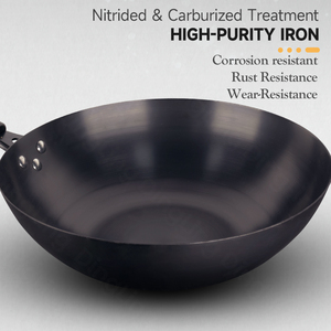 Wok para Saltear <span class=keywords><strong>de</strong></span> <span class=keywords><strong>Hierro</strong></span> Forjado con Mango <span class=keywords><strong>de</strong></span> Madera y Acabado Profundamente Nitrurado - Product Image 3