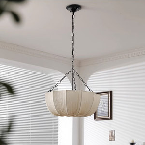 Lustre en tissu plissé Wabi Sabi, luminaire suspendu en lin à 3 chaînes, pour salle à manger, chambre à coucher, salon - Product Image 3