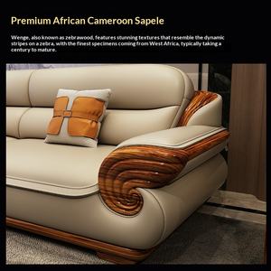 Современный кожаный диванный гарнитур в новом китайском стиле из массива дерева для гостиной виллы, класса люкс, из массива дерева - Product Image 3