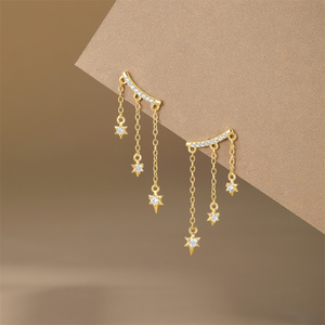 Nouvelles boucles d'oreilles clous en argent sterling 925 plaqué or avec zircon étoile à huit branches pour femme, idéales pour mariage et soirée - Product Image 5