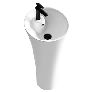 Ceramic Pedestal <b>Basin</b> <b>Round</b> <b>Basin</b> Single Hole Floor Standing Bathroom Sink Glossy Finish - Product Image 5