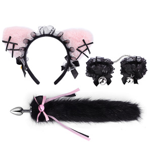 Ensemble de bondage pour chatte sexy SM avec queue de renard, plug anal, bandeaux d'oreilles de chat, collier en dentelle avec cloche, pince pour les tétons, jeu de rôle - Product Image 5