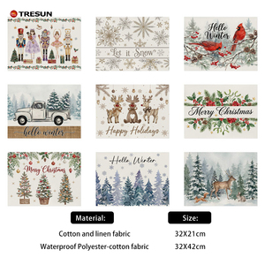 Ensemble de sets de table de Noël de style nordique, fabriqués à la machine, lavables, isolants, en lin, à motif uni, pour la décoration de la maison - Product Image 3