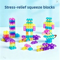 Juguetes de bloques de construcción de gelatina transfronterizos para 0-3 meses, temática de edificios modernos, pegamento suave transparente, blandos y sensoriales para el desarrollo emocional.