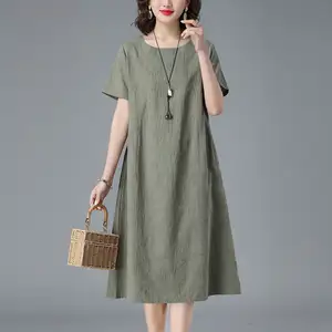 2023 new mother summer cotton linen dress middle-aged women's thin foreign-style casual fashion temperament skirt