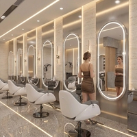 Miroir de Salon LED Ovale Doré de Luxe, Miroir Intelligent pour Coiffure, Station de Coiffage Professionnelle pour Barbiers, Miroir de Maquillage Rétroéclairé