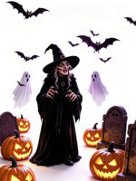 Décoration de sorcière d'Halloween YIZE DISPLAY avec cadre métallique durable pour extérieur, jardin, maison hantée, logo personnalisable, fabriqué en Chine