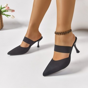 Mules de luxe style designer à <span class=keywords><strong>talon</strong></span> aiguille et bout pointu, sandales à talons hauts tendance pour l'extérieur, grande taille 36-43, dos ouvert, en maille et caoutchouc - Product Image 4