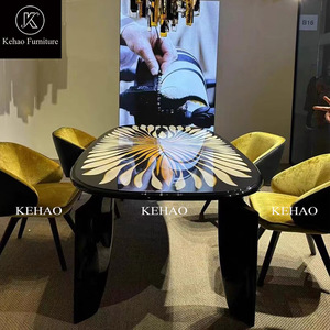 <span class=keywords><strong>Tavolo</strong></span> da pranzo rettangolare di arte di lusso giallo <span class=keywords><strong>nero</strong></span> giallo <span class=keywords><strong>laccato</strong></span> <span class=keywords><strong>nero</strong></span> lucido superiore tavoli da pranzo rettangolari - Product Image 2