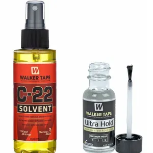 Großhandel preis 0.5 Oz Ultra halten kleber mit 1 flasche 4 Oz 118ml Walker Tape C-22 Solvent Remover For Lace perücke kleber und band