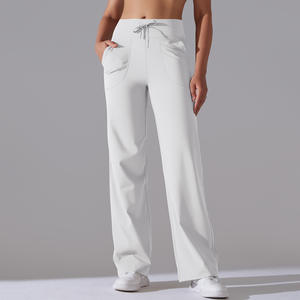 ヌードフィーリング レディース ドローストリング ワイドレッグ ヨガパンツ ハイウエスト シェイピングパンツ 2サイドに大きなポケット付き アクティブフィットネスウェア用 - Product Image 4