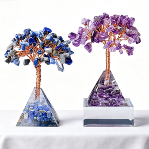 Decoraciones de Árbol de Cristal Natural Exclusivas Transfronterizas, Base de Pirámide de Resina, Fragmentos de Cristal, Árbol del Dinero para el Hogar y la Oficina - Product Image 1
