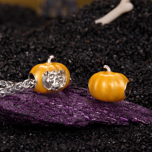 Silver Plated Pumpkin Charm With <b>Skull</b> Design Alloy Punk Style Unisex <b>Gift</b> Jewelry - Product Image 3