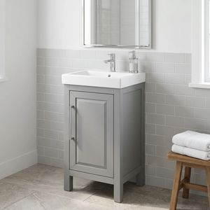 Minimalist Natural Natural Wood Single Sink <b>Bathroom</b> <b>Cabinet</b> Modern <b>Bathroom</b> Vanity Floor Standing Grey Painted Finish - Product Image 1