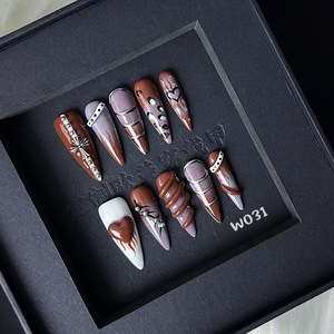 Automne <span class=keywords><strong>hiver</strong></span> 24 pièces européen américain haut de gamme à la main français manucure patchs pour les doigts blanchissant les ongles artificiels - Product Image 1