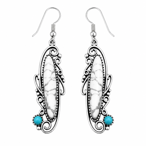 Orecchini pendenti lunghi bianchi intagliati per donna, stile vintage, accessori per l'uso quotidiano - Product Image 1