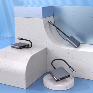 Adaptateur Type C 4-en-1, double sortie <span class=keywords><strong>4K</strong></span> 30Hz, hub USB 3.0, PD 100W, blindage tressé, plaqué or, PVC, <span class=keywords><strong>lecteur</strong></span> <span class=keywords><strong>DVD</strong></span>, Macbook/<span class=keywords><strong>Samsung</strong></span> Smartphone - Product Image 2