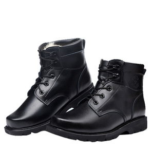 Botas de Nieve para Hombre, Negras, Impermeables, de Cuero, con Tacón Medio, Cordones Delanteros, Botas de Trabajo para Exteriores, Color Sólido - Product Image 1
