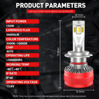 Ampoules de phares de voiture LED TOPOWL avec commande vocale par application, 12V, neuves, 150W, 20000LM, 3000K, 4300K, 6000K, Canbus, 9005, 9012