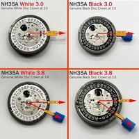 Movimiento Automático Original Japonés NH35, 24 Rubíes, con Ventana de Fecha Negra, Calibre Mecánico de Cuerda Automática NH35A