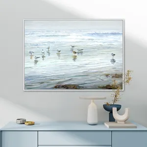 Sea Landscapes Oil Painting Canvas Texture Blue Ocean Waves Wall Art Frame Hand-Painted Abstract Canvas Picture Frame