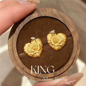 King <b>Silver</b> Jewelry Rose Heart <b>Stud</b> Earrings S925 Sterling <b>Silver</b> Gold Plated Everyday Wear - Product Image 1