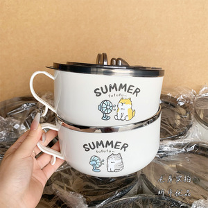 Tazón de dibujos animados Summer Fufu con tapa, de acero inoxidable, apto para lavavajillas, para uso doméstico. - Product Image 2