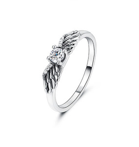 Anillo de compromiso de alas de ángel para mujer, plata S925, diamante de platino, engaste de diamante redondo, joyería fina romántica - Product Image 1