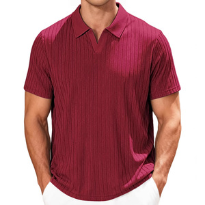 Polo jacquard décontracté d'été pour homme, respirant, à manches courtes, rayé, 100 % polyester, vêtement de loisirs - Product Image 3