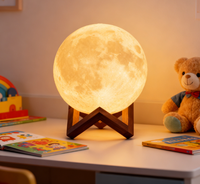 Moderne 3D Imprimé LED Boule Jaune Lumière Rechargeable Maison Intelligente Lune Lampe Blanc Abat-Jour Télécommande pour Chambre Salon